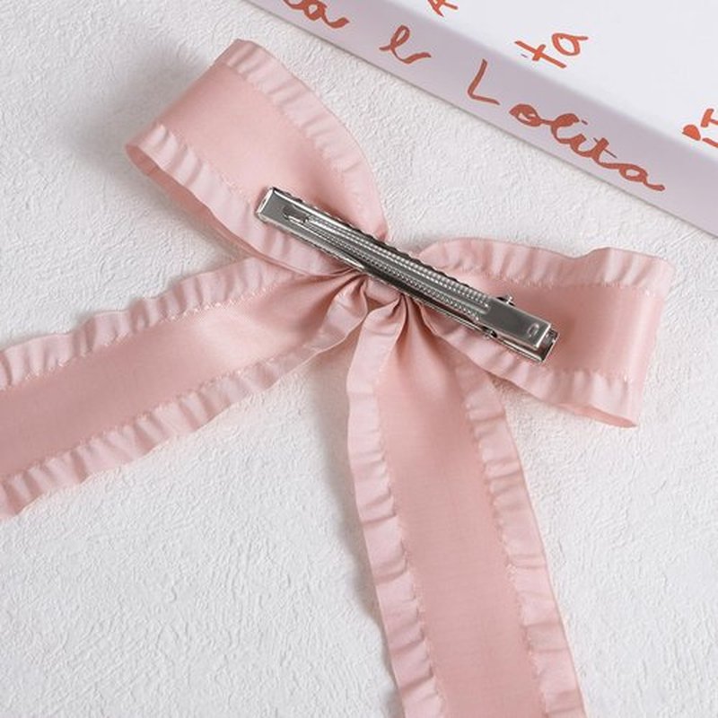 5.5inch Korean Pink Ruffle Ribbon Tassel Hair Bow Clips for Women Girls Big Stylish Bowknot Alligator Barrettes hairpins with Long Tail, Perfect Hair Accessories for Any Occasion