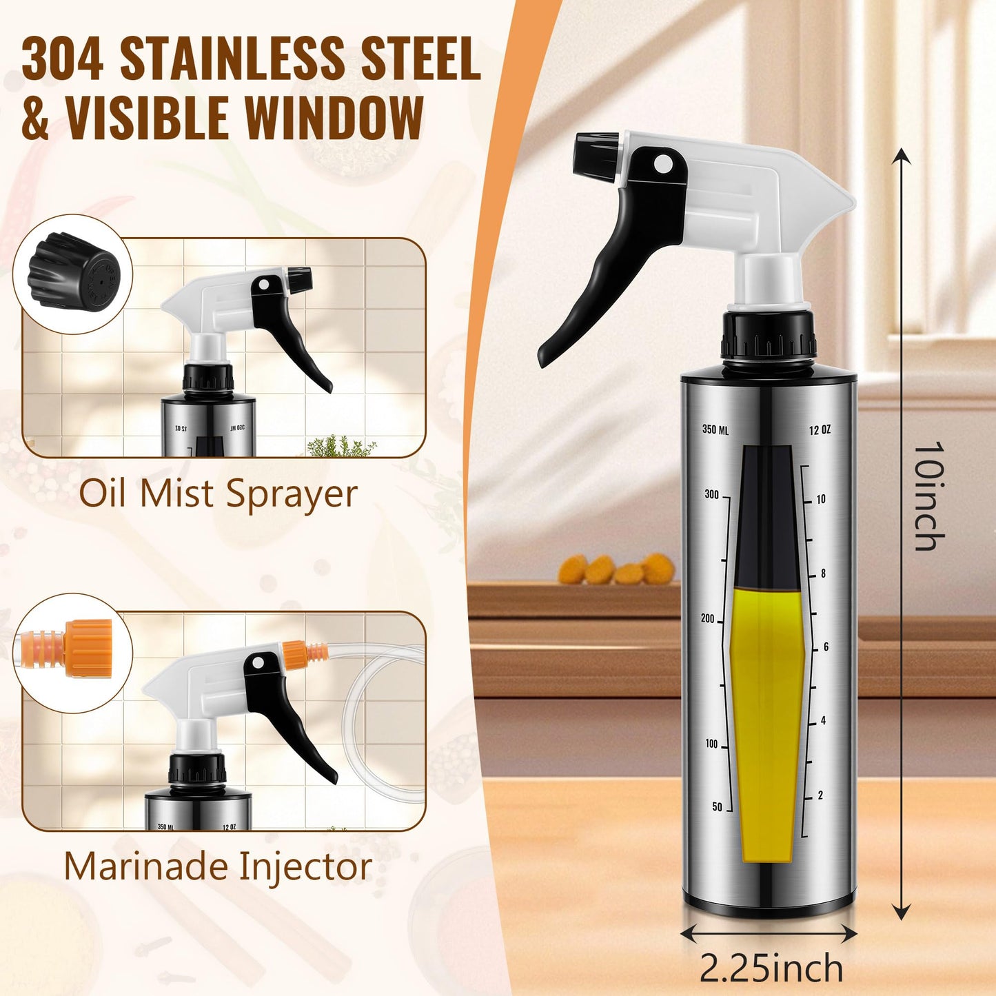 HappyAlley BBQ Spritzer Bottle and Marinade Injector for Smoker Accessories, 12Oz Leak Proof BBQ Spray Bottle for Grilling & Smoking, Grill Spray Meat Injector for Turkey, Brisket, Ribs