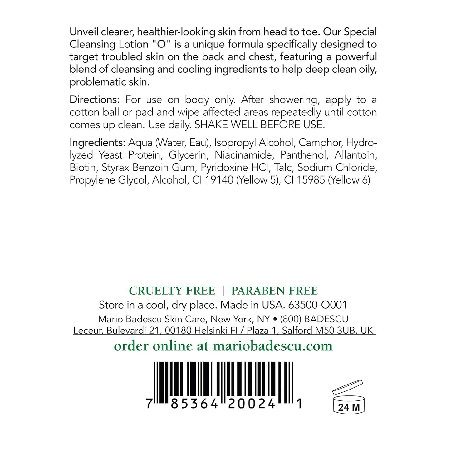Mario Badescu Special Cleansing Lotion O Toner for Oily Skin |Body Toner that Minimizes Pores and Evens Skin Tone |Formulated with Cucumber Extract & Niacinamide