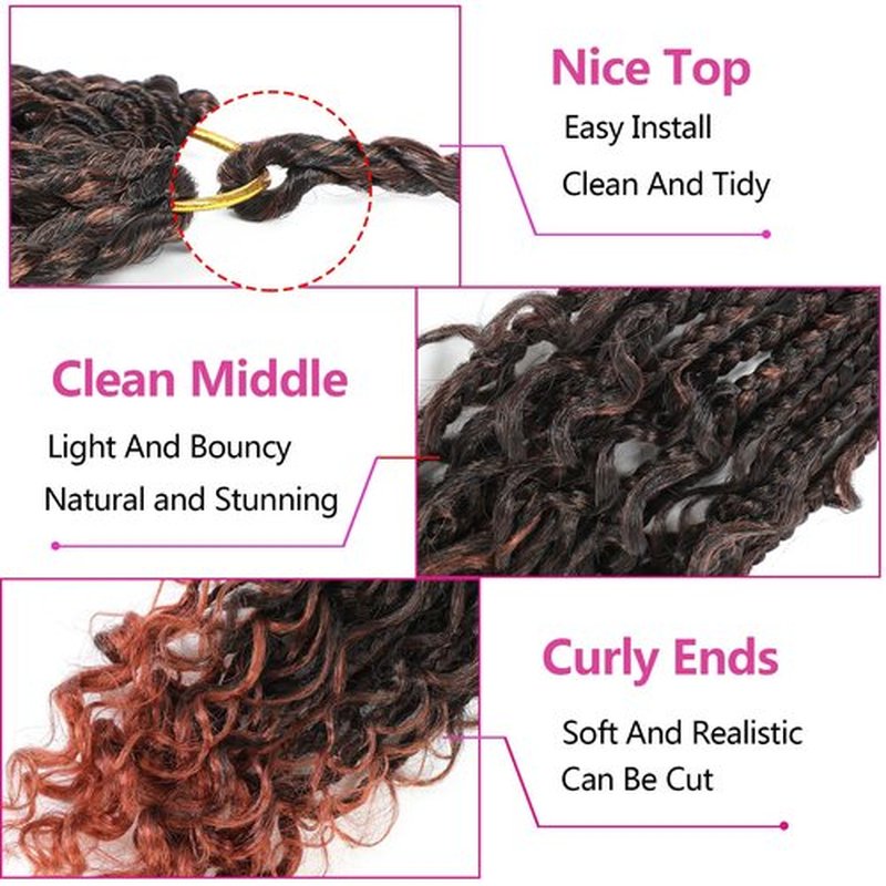 12inch Goddess Box Braids Crocht Hair Bob Goddess Box Braids Curly Ends Crochet Box Braids Pre-looped Synthetic Crochet Hair Extensions 16strands/pack (12inch(Pack of 8), T350)