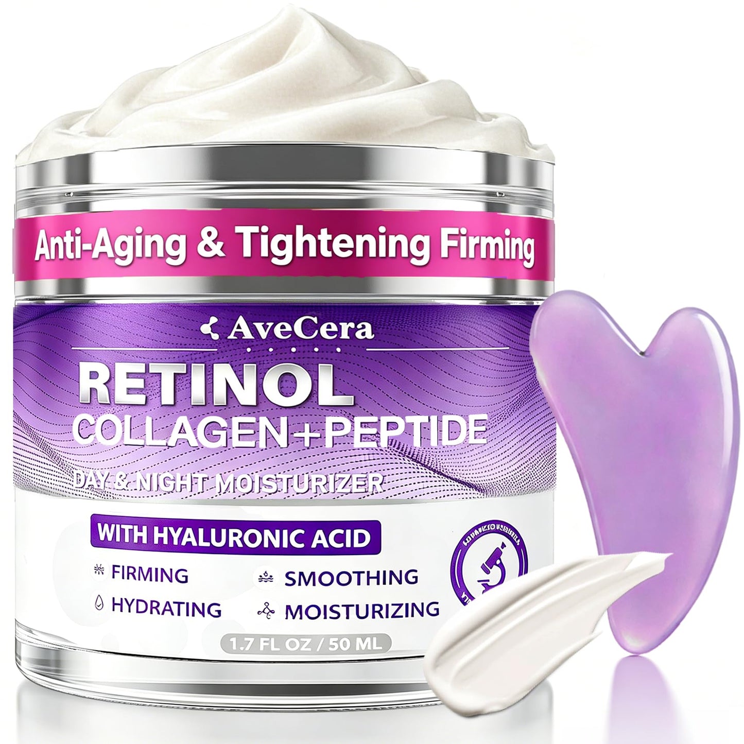 AveCera Peptide Retinol Collagen Neck Cream with Gua Sha Tool, Tightening Firming Anti-Aging Fine Line Day & Night Moisturizer for Women, Face, Jawline, Neck & Décolleté Women Men Skin Care, 1.7fl.oz