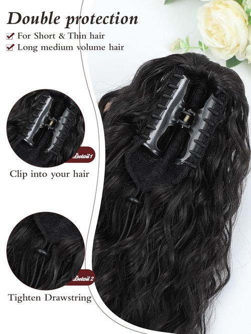 Molefi Ponytail Extension,30Inch Brown Black Fake Ponytail Hair Extensions Long Curly Ponytail Hairpiece for Women Claw Clip in Ponytail for Daily Use