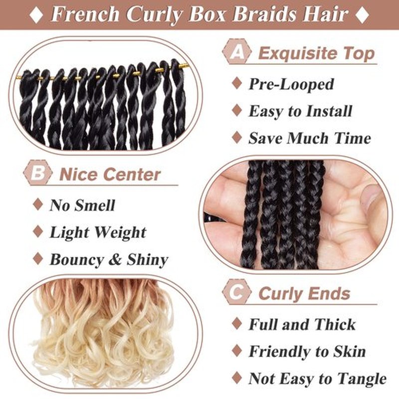 RuiYok 9 Packs French Curl Crochet Braids 14 Inch Ombre Brown Blonde Bohemian Goddess Box Braids Hair with Curly Ends Pre Looped Bouncy French Curly Braiding Hair for Women