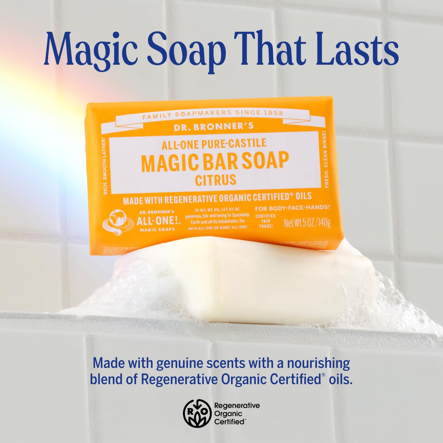 Dr. Bronner's Pure-Castile Magic Bar Soaps - Made with Regenerative Organic Certified Oils - For Face, Body, Hair- Vegan Soap Bars for Men & Women - Citrus, 12 pack, 5 oz