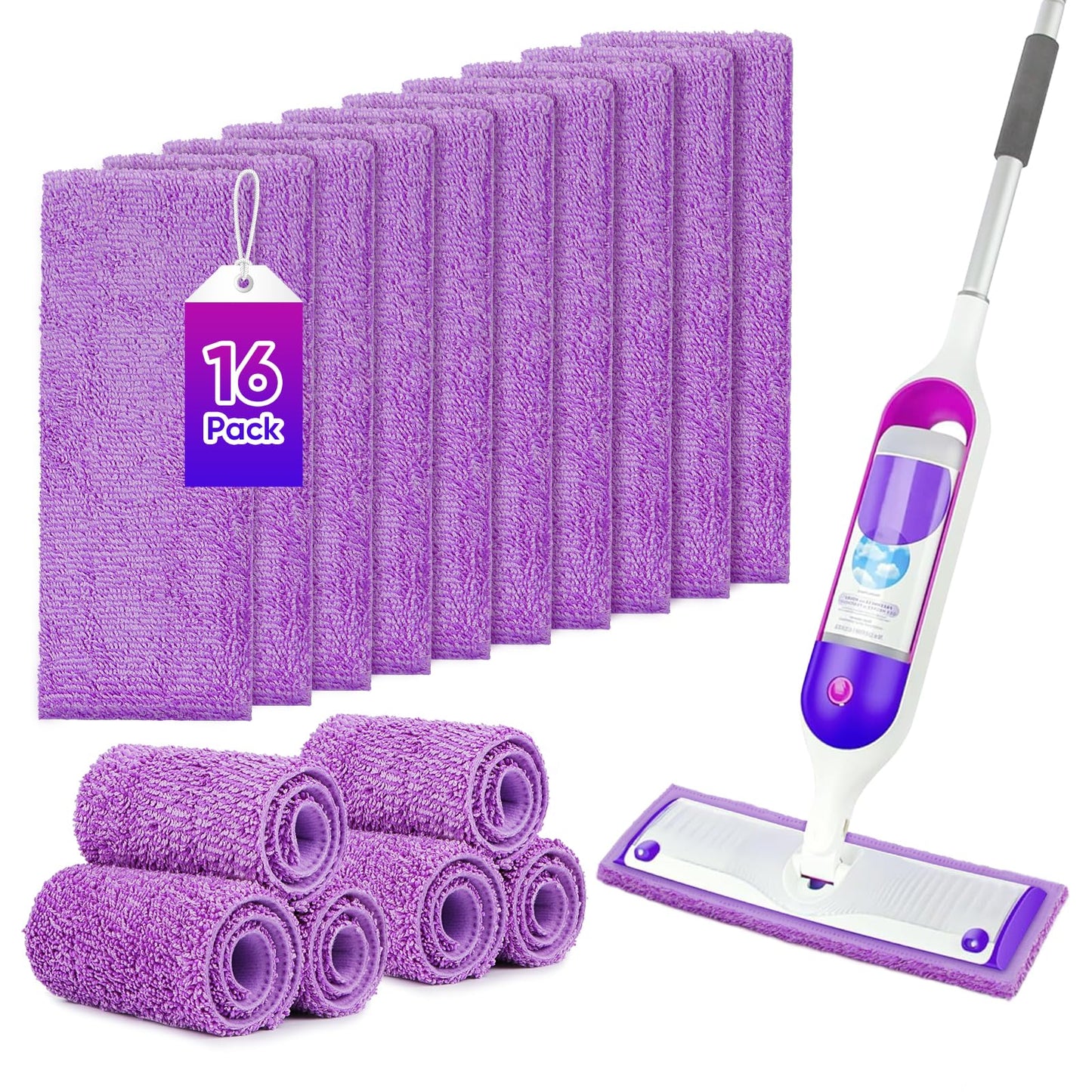 GLIMGLINT 16 Pack Reusable Microfiber Mop Pads Compatible with Swiffer PowerMop, 13 ''-15 '' Spray Mop- Washable Pads for Multi-Surface Floor Cleaning