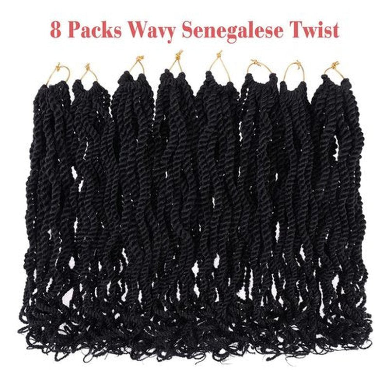 Leeven 18 Inch Wavy Senegalese Twist Crochet Hair 8 Packs Black Pre Looped Long Crochet Braids Pre Twisted Small Hanava Twist with Curly Ends Synthetic Braiding Hair for Women