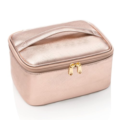 OCHEAL Rose Gold Makeup Bag,Travel Makeup Organizer Bag, Large Capacity Cosmetic Bags For Women Large Travel Toiletry Bag Girls Traveling With Brush Slot And Divider