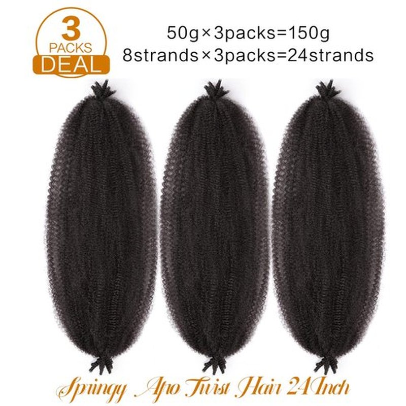 Afro Twist Hair 24 Inch 3 Packs Pre Fluffed Afro Springy Twist Hair Pre Stretched Wrapping Hair for Soft Locs Hair Extension for Marley Twist Hair(24 Inch,3Pack,2#)