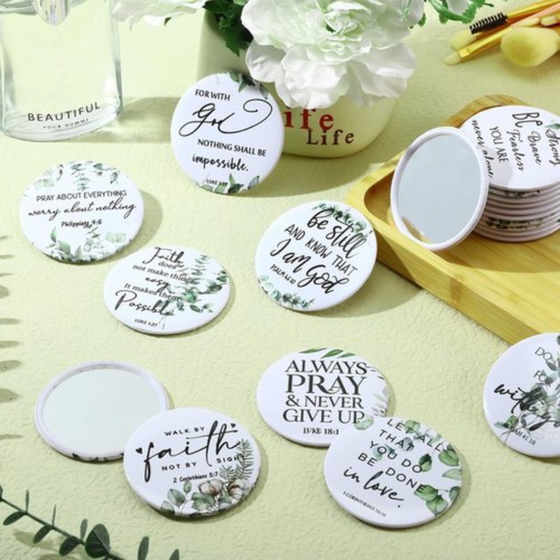 GlikCeil 36 Pcs Mini Christian Compact Mirror Bulk Inspirational Bible Verse Pocket Mirrors Portable Circle Makeup Mirror Thank You Gifts for Women Girl Volunteer Employee Church Sunday School Student