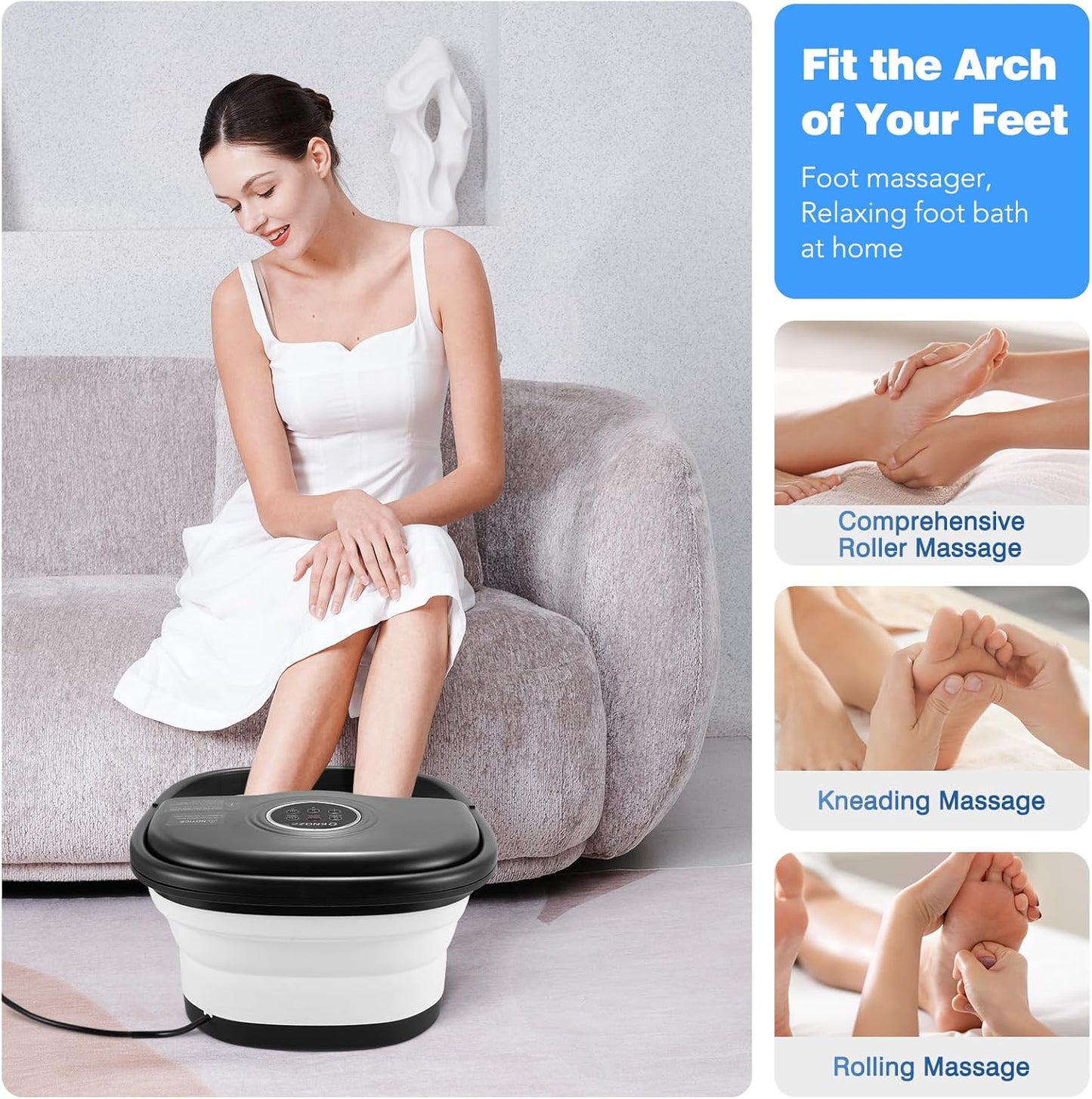 Collapsible Foot Spa Bath - Heated Bubble Massage with Remote Control | 16 Rollers & Pumice Stone for Relaxation