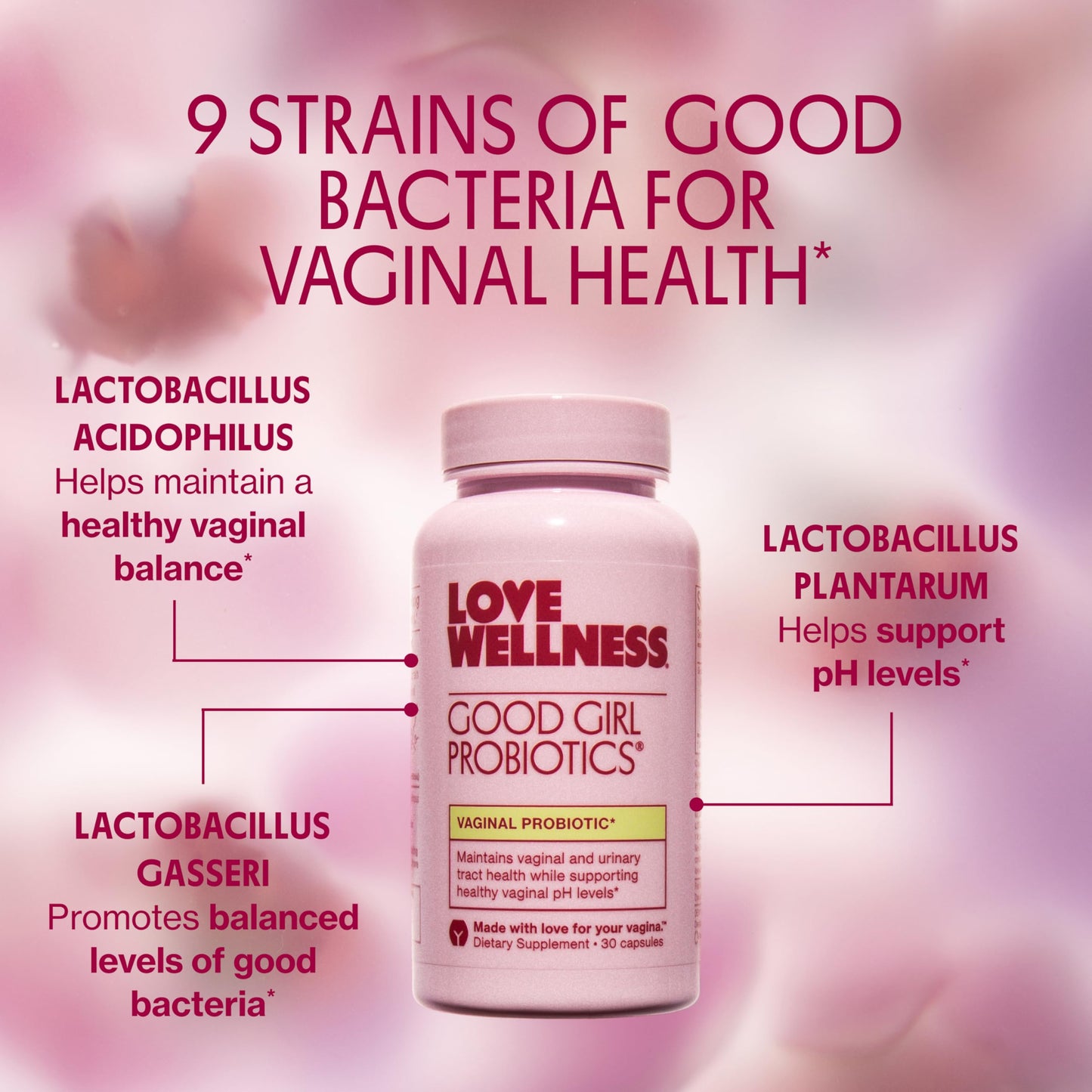 Love Wellness Good Girl Probiotics | Women’s Vaginal Health & pH Balance Supplement | 9-Strain Probiotic for Urinary Tract, Yeast, Odor & Immune Support | Gluten-Free (30-Day Supply (60 Count))