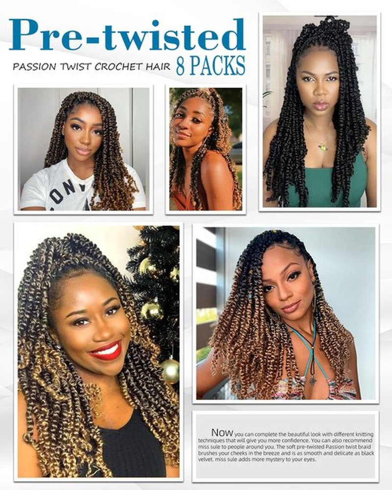14 Inches 8 Packs Passion Twist Crochet Hair-Mixed Color Combo Pack(6 packs 1B+2 packs T1B/27),Pre-twisted Pre Looped Super Soft & Bouncy Synthetic Hair Extensions For Black Women(14"-8 Packs,1B+T27)