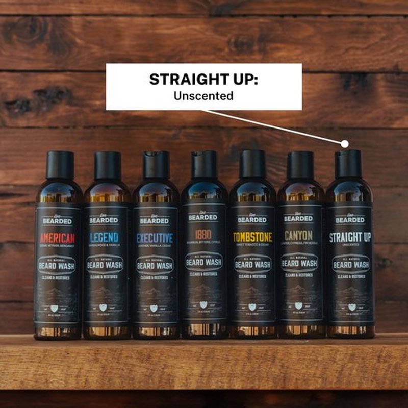 Live Bearded: Beard Wash - Straight Up - Beard and Face Wash - 8 fl. oz. - Water-Based Formula with All-Natural Ingredients for a Gentle, Deep Cleanse - Made in the USA