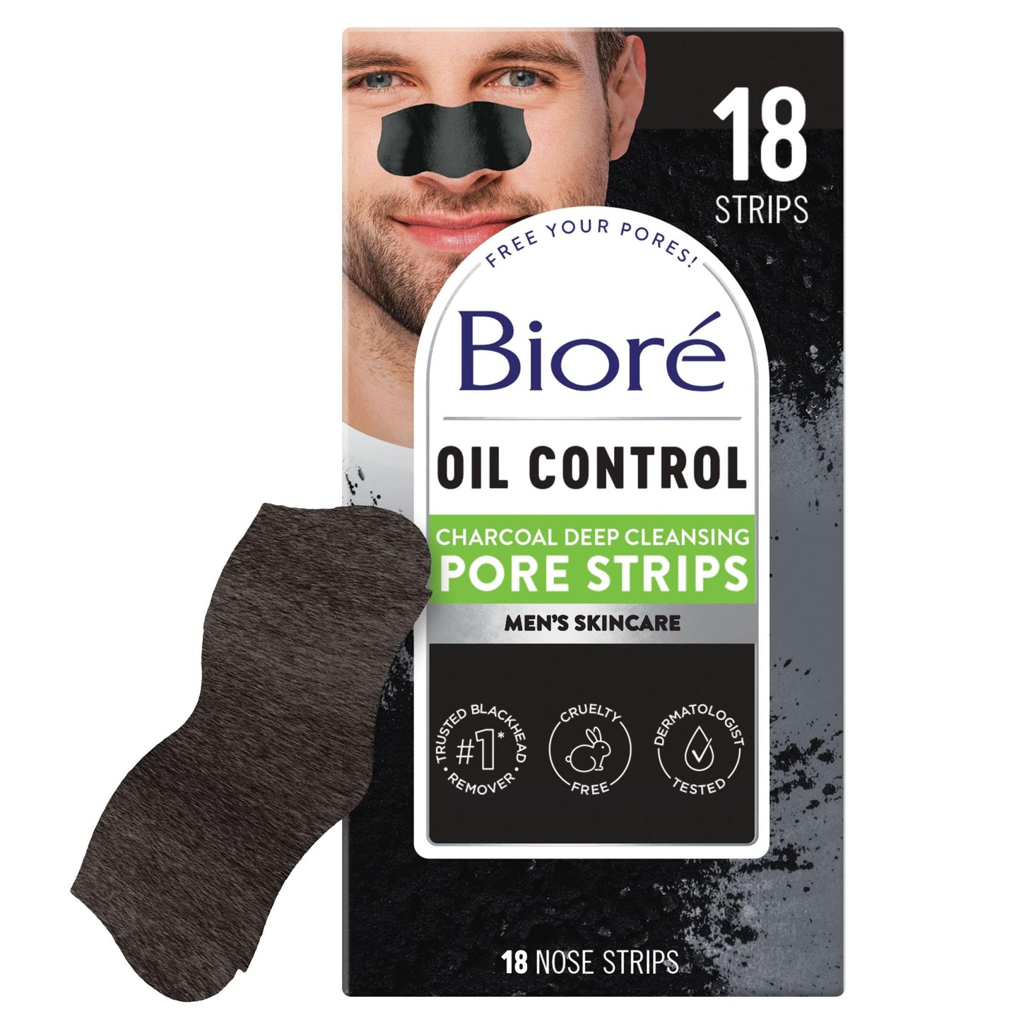 Biore Men's Charcoal Deep Cleansing Pore Strips, Blackhead Remover, 18 Ct