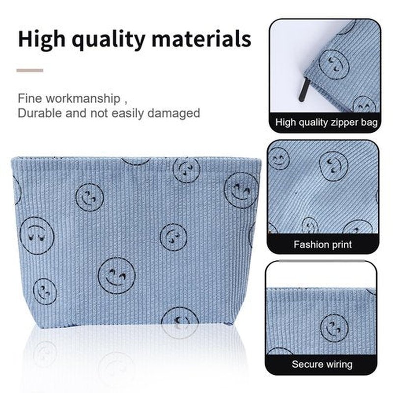 Wudimeitt Cosmetic bag Makeup bag Preppy Cute Corduroy Toiletry bag for women travel essentials (Blue)
