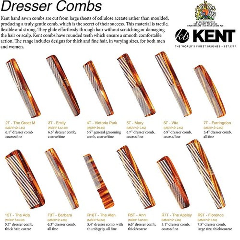 Kent 12T Wide Tooth Comb, Hair Detangling Comb, Handmade Pocket Comb for Thick, Curly, Wavy Hair, Large Tooth Comb, Hair Detangler Comb for Grooming Hair