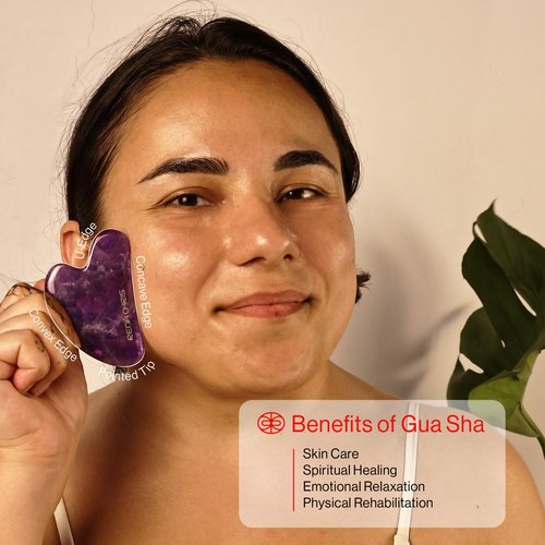 Rena Chris Gua Sha Facial Tools, Natural Jade Stone Guasha, Manual Massage Sticks for Jawline Sculpting and Puffiness Reducing, Scraping Massage Tool, Skin-Care Tool (Purple)