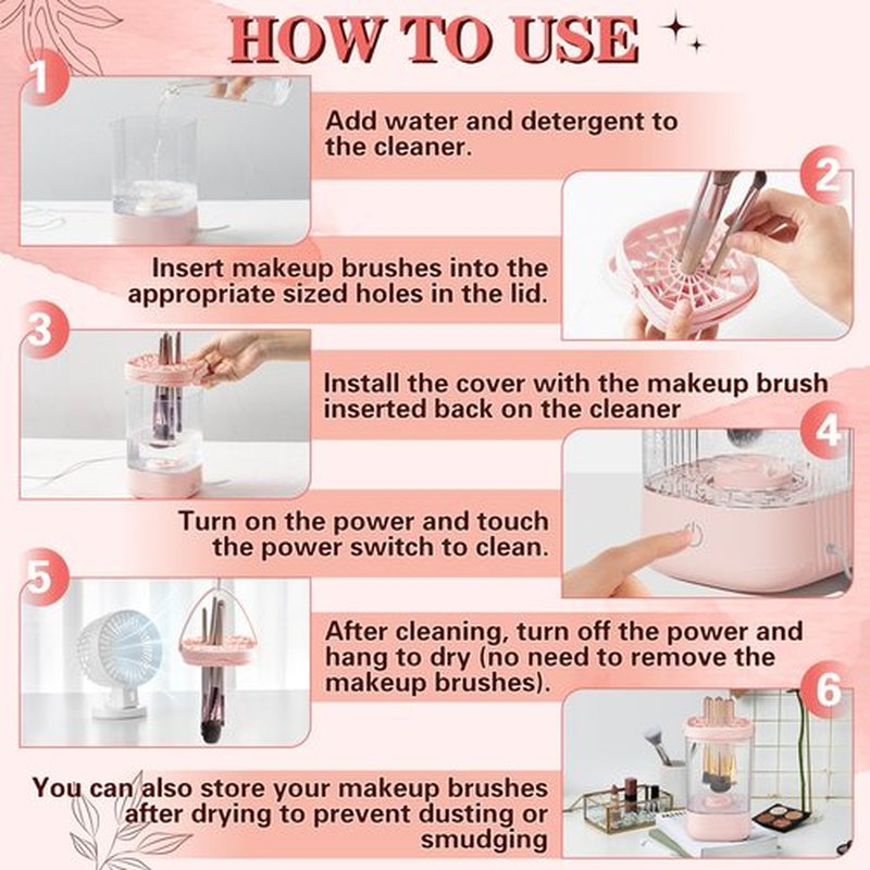 Electric Makeup Brush Cleaner - Portable Makeup Brushes Cleaning Machine, Automatic Spinning Cosmetic Brushes Washer, Make Up Brush Cleaner Tools for Most Sizes Brushes and Sponges (Pink)