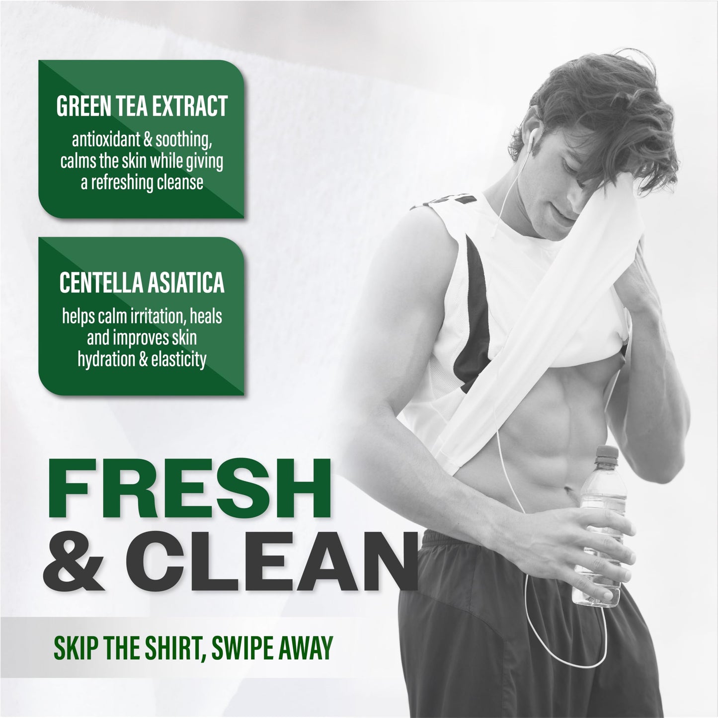 TADA Men - 160 Wipes (2PK) Facial & Body Wipe for Men and Adults, No Rinse, Bulk for Gym, Running, Outdoor Use (Green Tea & Centella, 160 Wipes (2PK))