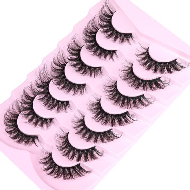 JIMIRE Mink Lashes Fluffy False Eyelashes Volume 6D Cat Eye Lashes 17mm D Curl Strip Lashes Look Like Extensions Fox Eye Fake Lashes 7 Pairs Pack