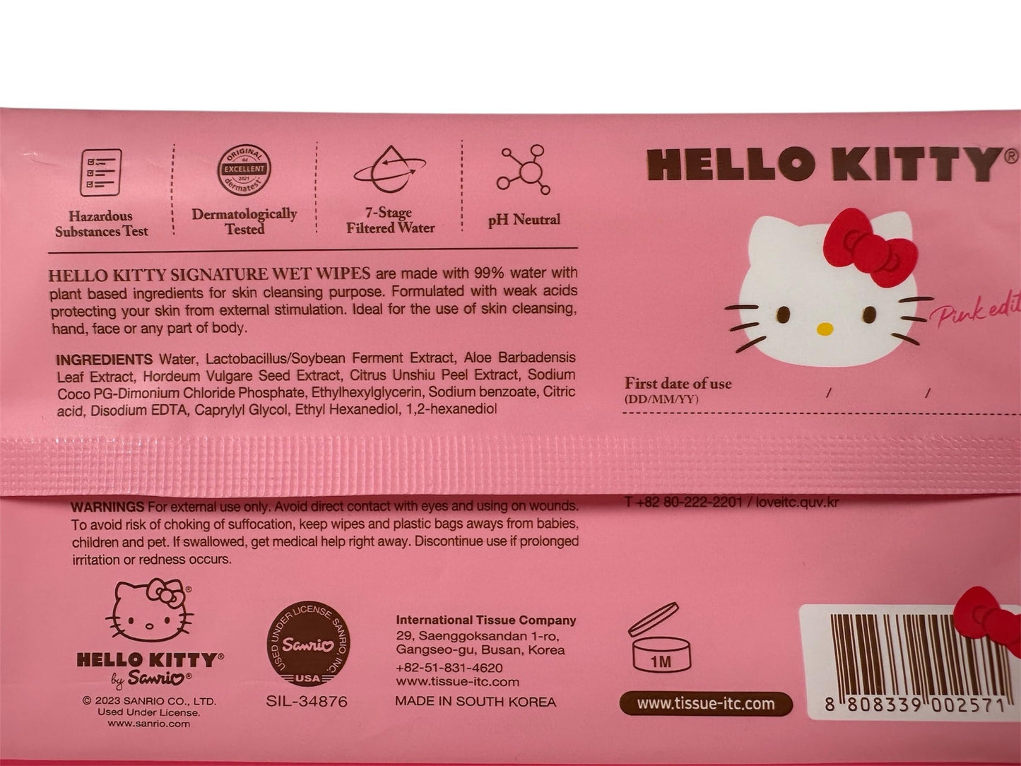 Hello Kitty Signature Wet Wipes, Large (7 x 8 in), Unscented, 70 sheets