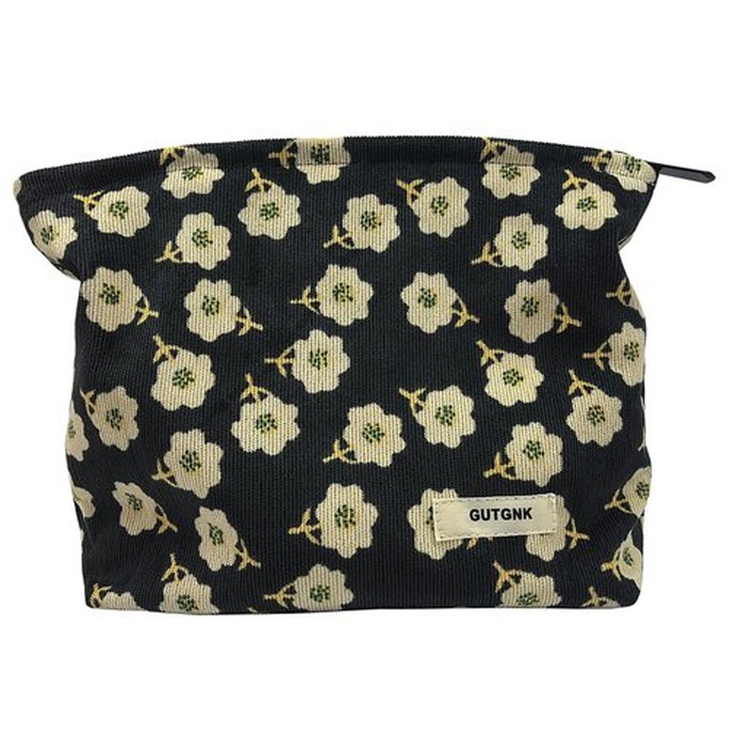GUTGNK Corduroy Ladies Cosmetic Bag, Large Capacity Canvas Cosmetic Bag Travel Toiletry Bag Accessories Organizer, Black Plum