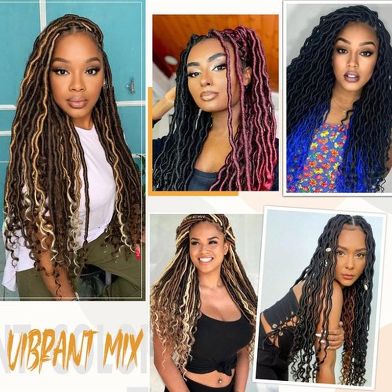 Goddess Locs 18 Inch 4/27 Faux Locs Crochet Hair Pre Looped Crochet Locs for Black Women Soft Loc Crochet Hair with Curly Ends(18 Inch,6 Packs,4/27)