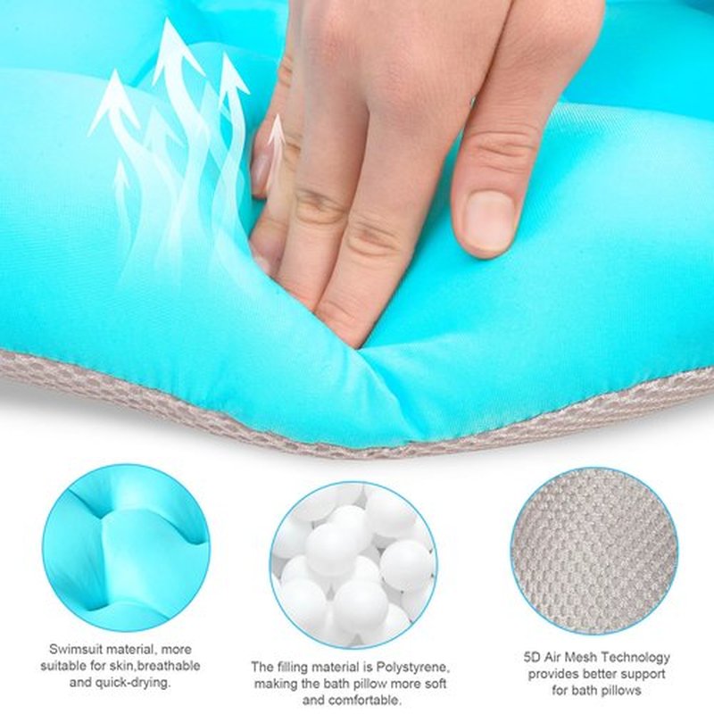 Bath Pillow Bathtub Pillow, Bath Pillows for Tub with Mesh Laundry Bag & Non-Slip Suction Cups, Spa Cushion for Head, Neck and Back Support | Ocean Blue