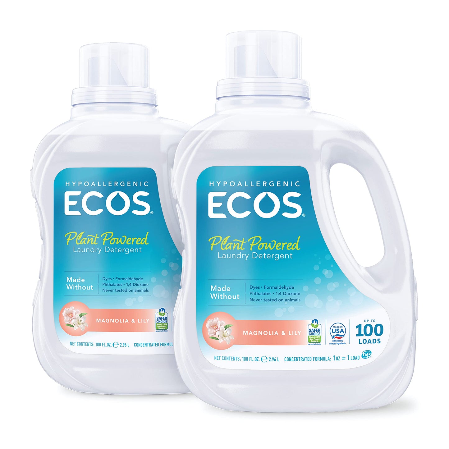 ECOS Hypoallergenic Liquid Laundry Detergent, Non-Toxic, Magnolia Lily, Bottle by Earth Friendly Products, 100 Fl Oz (Pack of 2)