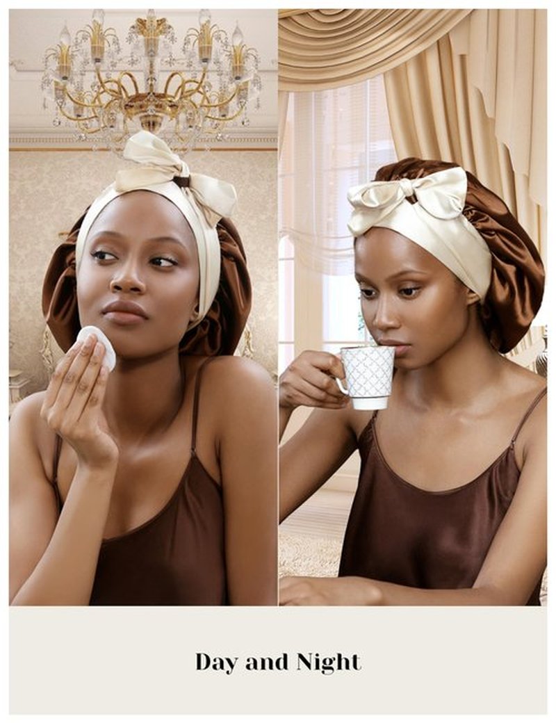 Mulberry Silk Bonnet for Sleeping Women with Curly Hair - Short Long Hair Bonnet for Sleeping - Alternative to Double Layer Satin Bonnet with Tie Band