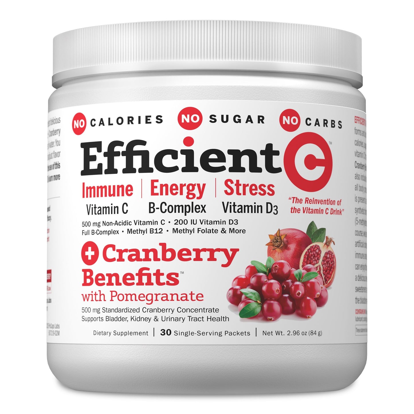 ANDREW LESSMAN Efficient C + Cranberry Benefits 30 Packets - Immune, Energy, Stress and Urinary Tract Support. Reinvention of The Vitamin C Drink. No Calories. No Sugar. No Carbs. Easy to Mix.