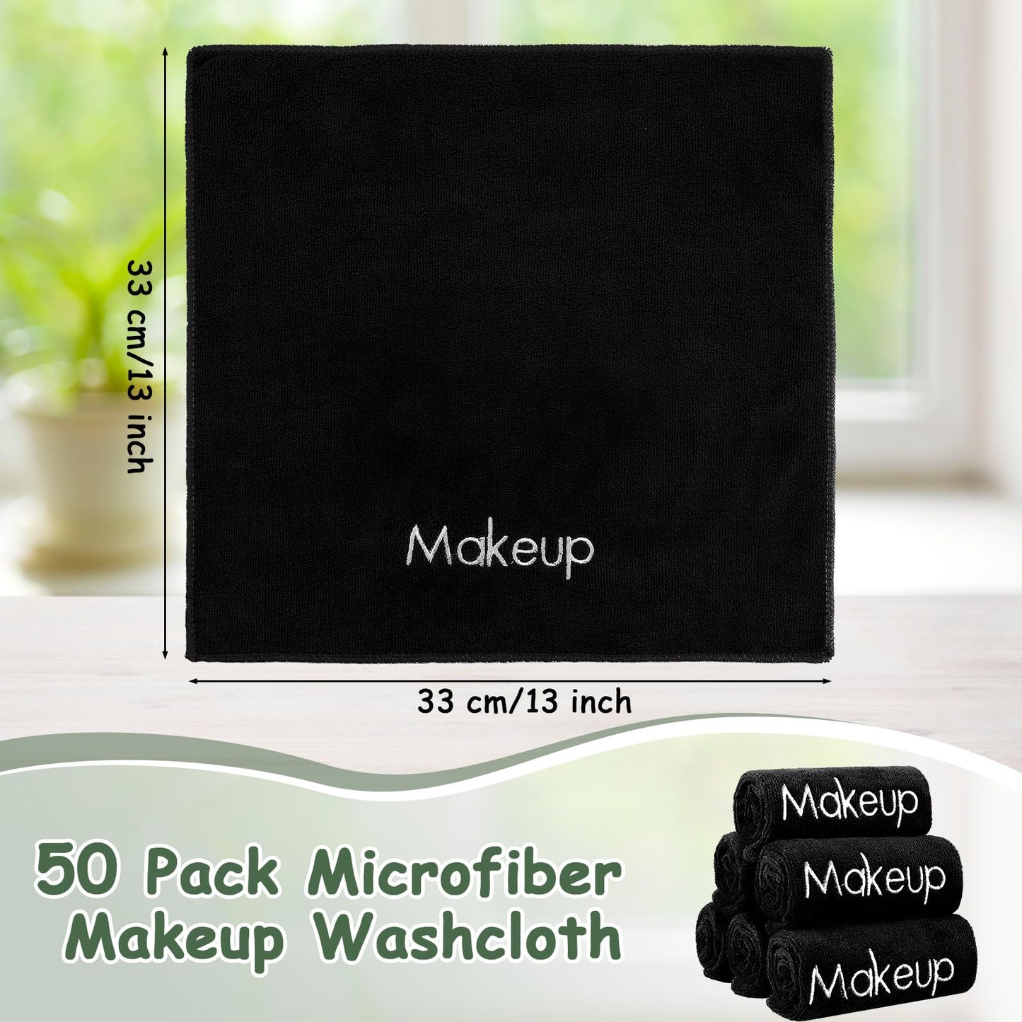 Shimeyao 50 Pack Makeup Towels Black Makeup Washcloths for Face Microfiber Remover Cloth 13x13 Inch Quick Dry Face Towels for Cleansing Hand