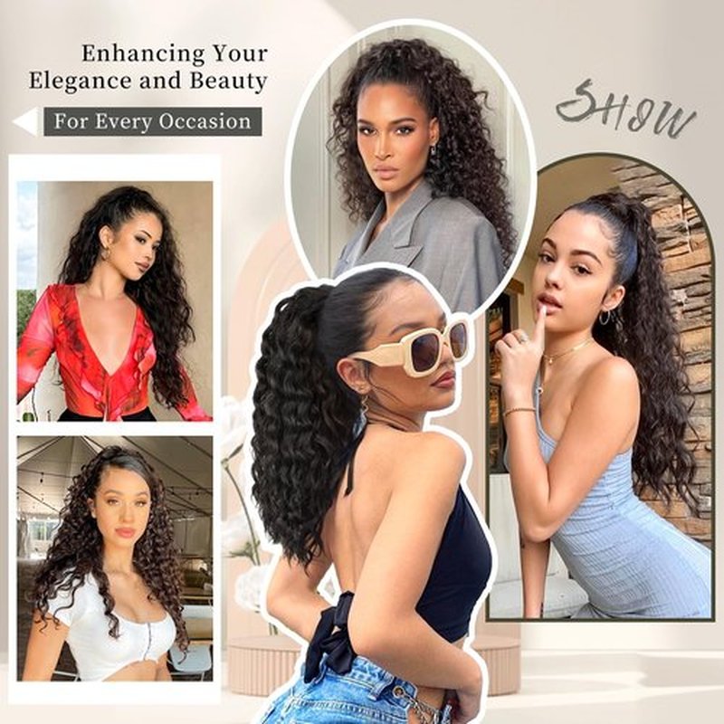 HMD Curly Ponytail Extension Drawstring Ponytail for Black Women Black Mixed Ginger Curly Clip in Hair Extensions 18 Inch Ponytail Extension Synthetic Hairpiece for Daily Party(1B/27)