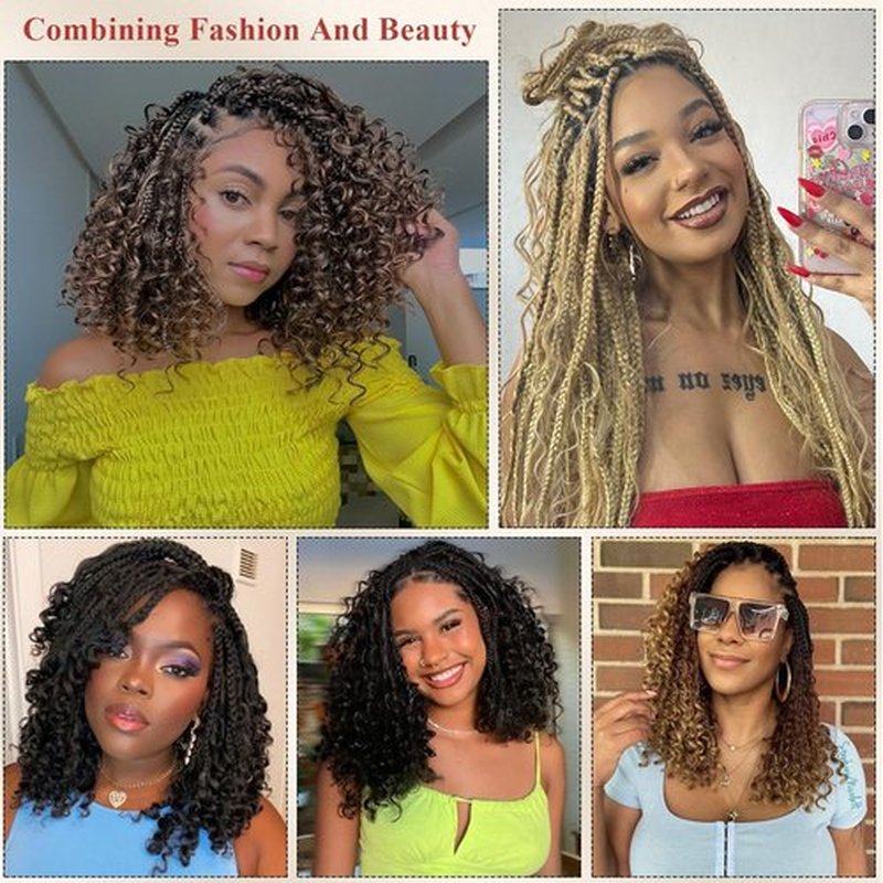 Boho Box Braids Crochet Hair 8 Packs Boho Crochet Braids Pre Looped 27/613 Goddess Box Braids Crochet Hair for Black Women 14 Inch Boho Braids Crochet Hair Extension