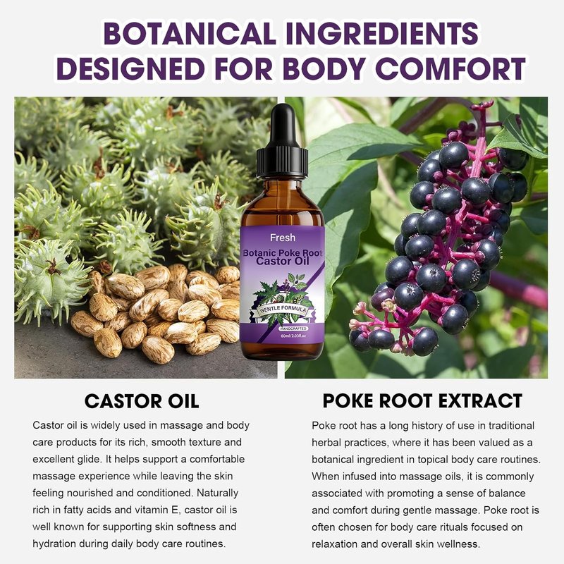 Poke Root & Castor Oil - Natural Lymphatic Support with Vitamin E | Soothing Massage Blend for Skin Wellness
