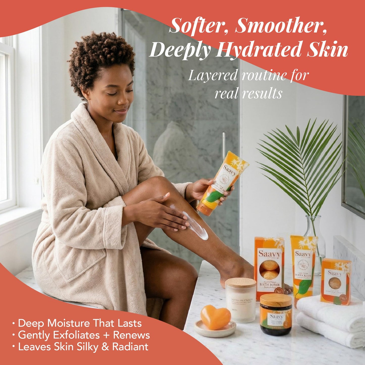 Saavy Naturals 9-Piece Spa Gift Set – Body Wash, Scrub & More – Plant-based Ingredients, Luxurious Spa Gift Basket for Women & Men –Mothers Day Gifts – (Sweet Orange GIft Set)