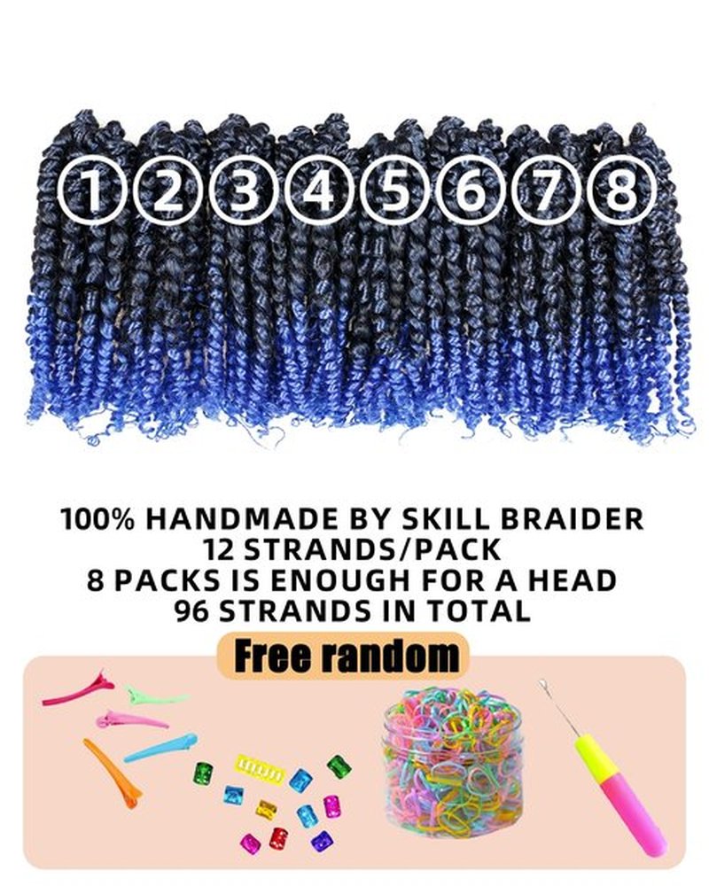 hahoness 6 Inch 8 Packs Pre Looped Passion Twist Crochet Hair for Black Women and Kids-Ombre Blue, Super Soft Bouncy Synthetic Braided Hair Extensions(6 Inch-8 Packs,T1B/Blue)