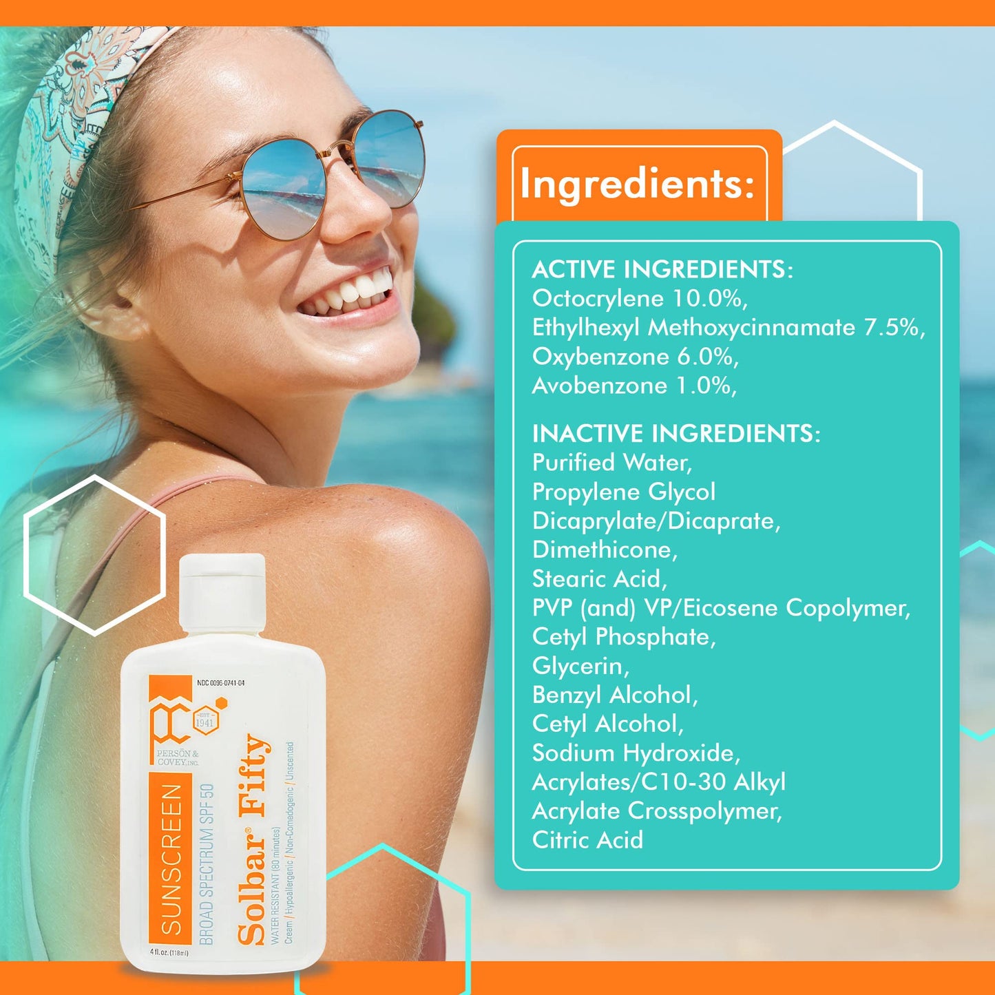 Solbar Fifty SPF 50 Body & Face Sunscreen – Broad Spectrum Sun Cream, Water-Resistant Sun Screen Protector – 4 Fl. Oz.