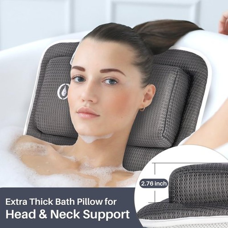 Full Body Bath Pillows for Tub-Bath Pillow Luxury Bathtub Pillow-Full Body Bath Tub Pillow for Bathtub for Head Neck and Back Support with Lumbar-Comfy Bathtub Pillow Mat for Tub-Grey