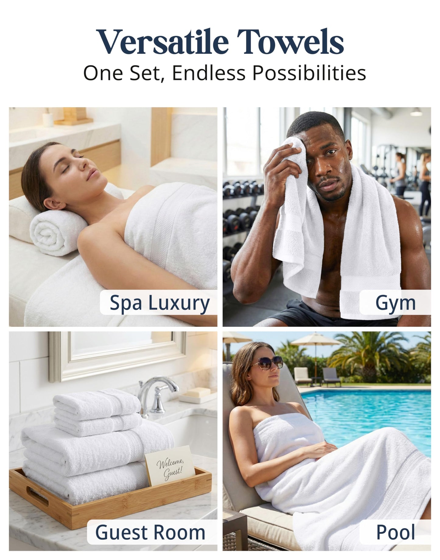 LANE LINEN 100% Cotton Bathroom Towel Set of 24 piece - 4 Bath, 4 Fingertip, 6 Hand, 8 Washcloths, 2 Bath Sheets - Soft, Durable & Absorbent - Hotel & Spa-Quality Design - White Towels