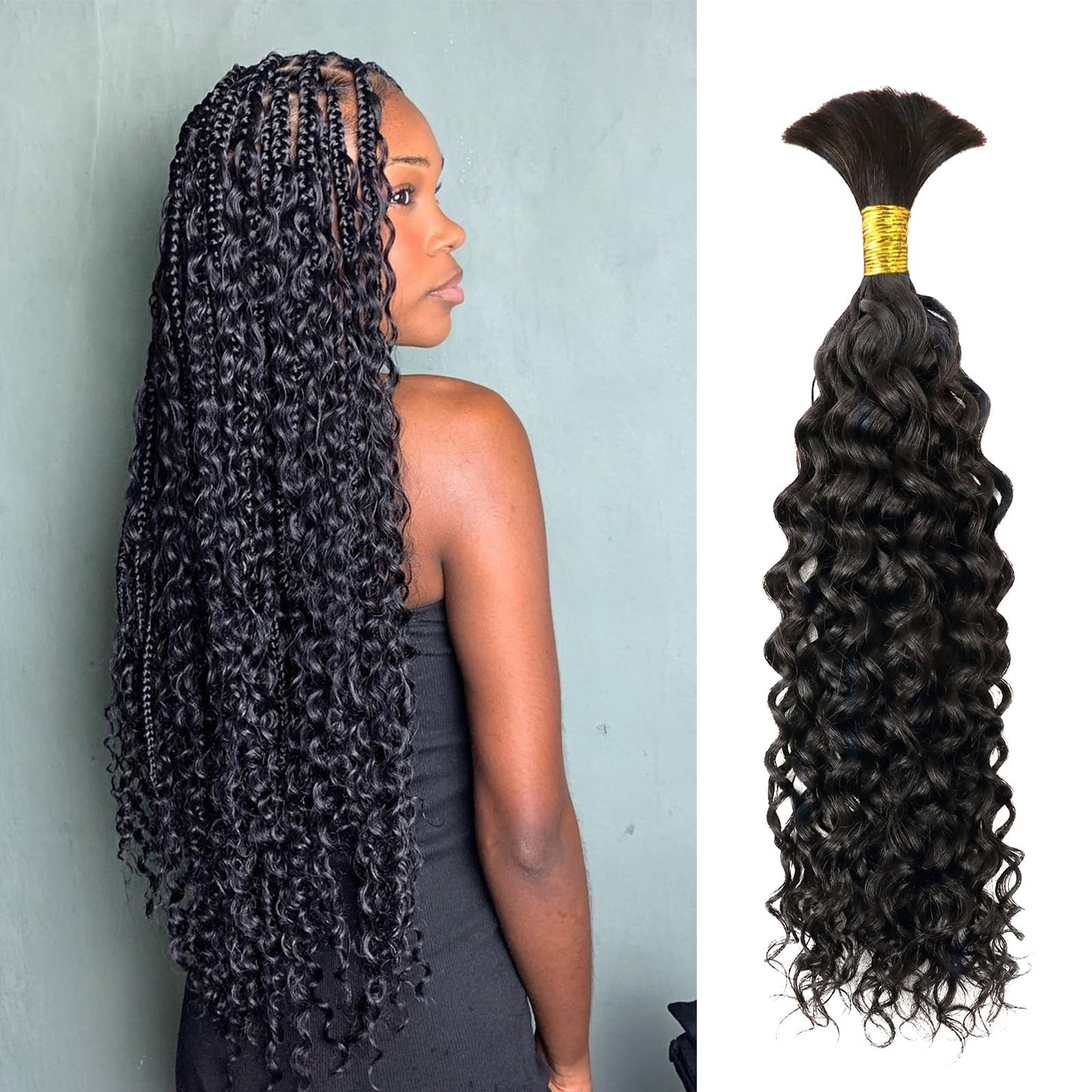 Human Braiding Hair 26 Inch Water Wave Bulk Human Hair for Braiding 50g(1Bundle/Pack) No Weft Brazilian Virgin Deep Curly Human Hair for Boho Braids Natural Black Color