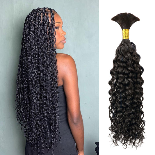 Human Braiding Hair 26 Inch Water Wave Bulk Human Hair for Braiding 50g(1Bundle/Pack) No Weft Brazilian Virgin Deep Curly Human Hair for Boho Braids Natural Black Color