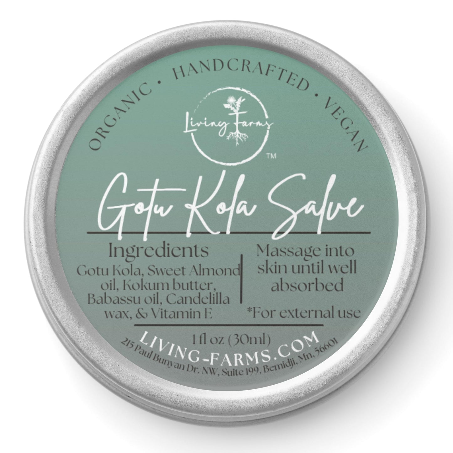 Living Farms Gotu Kola Salve - Centella Asiatica - Organic Collagen Support - Hair Growth, Wound Healing, Scars, Skin Regeneration - Handmade in The USA
