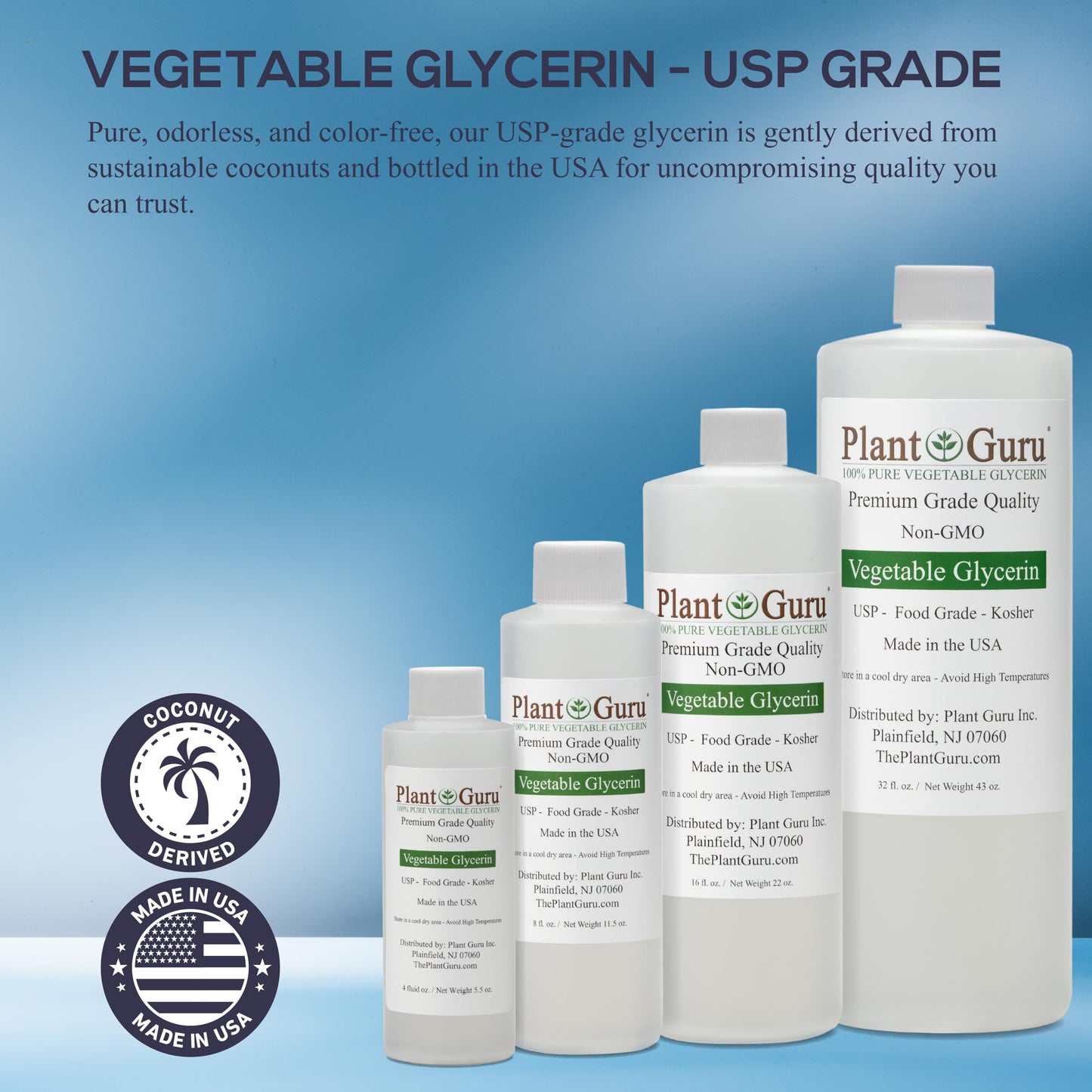 Vegetable Glycerine/Glycerin 16 oz. USP Food Grade Kosher - Great for Skin, Hair, Face, Body, Crafts and DIY Soap Making.