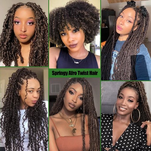 VCEOW Dark Brown Springy Afro Twist Hair 16 inch 6 packs 4# Pre-Separated Kinky Marley Twist Braiding Hair Pre-fluffed Synthetic Wrapping Hair for Distressed Faux Butterfly Locs Spring Twist