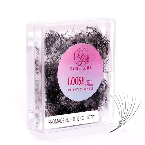 ROSE GIRL Loose Promade Fans - Natural Look Handmade Volume Eyelashes From 3D To 16D - C CC D DD Curl - False Lashes Extensions - Thickness 0.03~0.1 mm - 8~20 mm Length (8D-0.07-CC (15mm))