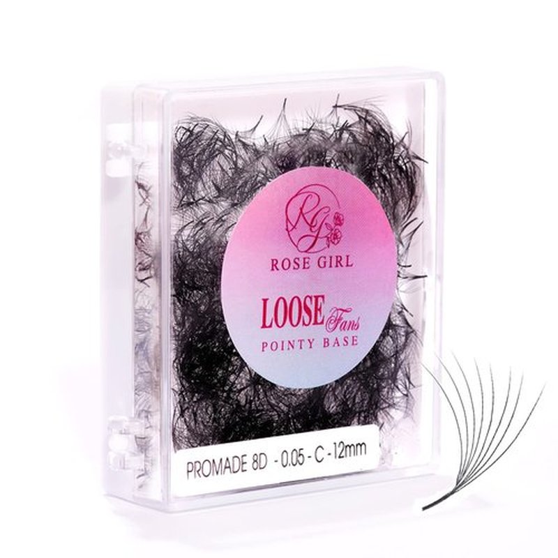 ROSE GIRL Loose Promade Fans - Natural Look Handmade Volume Eyelashes From 3D To 16D - C CC D DD Curl - False Lashes Extensions - Thickness 0.03~0.1 mm - 8~20 mm Length (8D-0.05-CC (14mm))