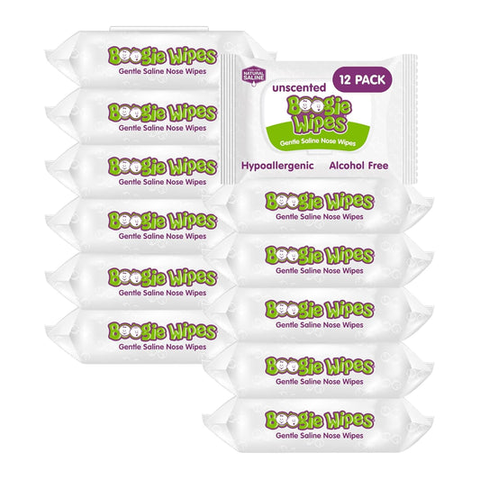 Saline Nose Wipes for Babies & Kids - Vitamin E & Aloe, Unscented | 30 Count (Pack of 12)