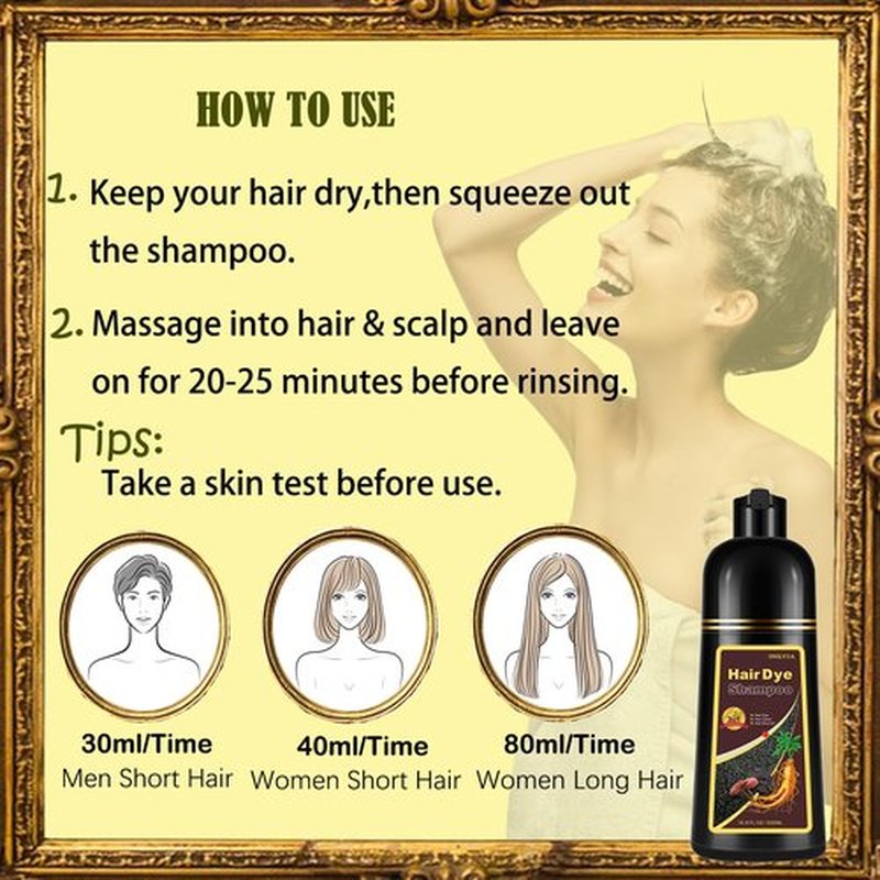 Black Hair Dye Shampoo 3 in 1 for Gray Hair Coverage - Instant Shampoo Para Pintar el Cabello for Women Men, Herbal Black Hair Color Shampoo Easy to Use & Long Lasting Champu Para Canas 16.90 oz