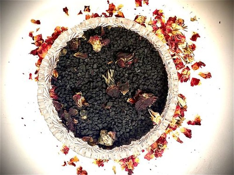 FIRE TEAS Black Lava & Roses Bath Salt - Hiwa Kai Hawaiian Sea Salt w/Activated Charcoal, Sweet Orange Essential Oil, Rose Petals